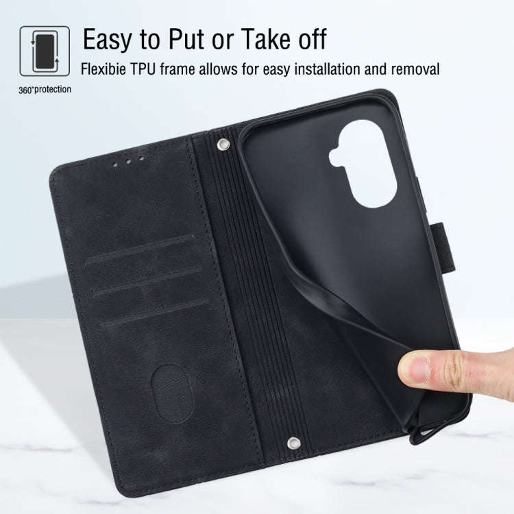 For Huawei Enjoy 50 / nova Y70 Plus Global Skin-feel Embossed Leather Phone Case(Black)
