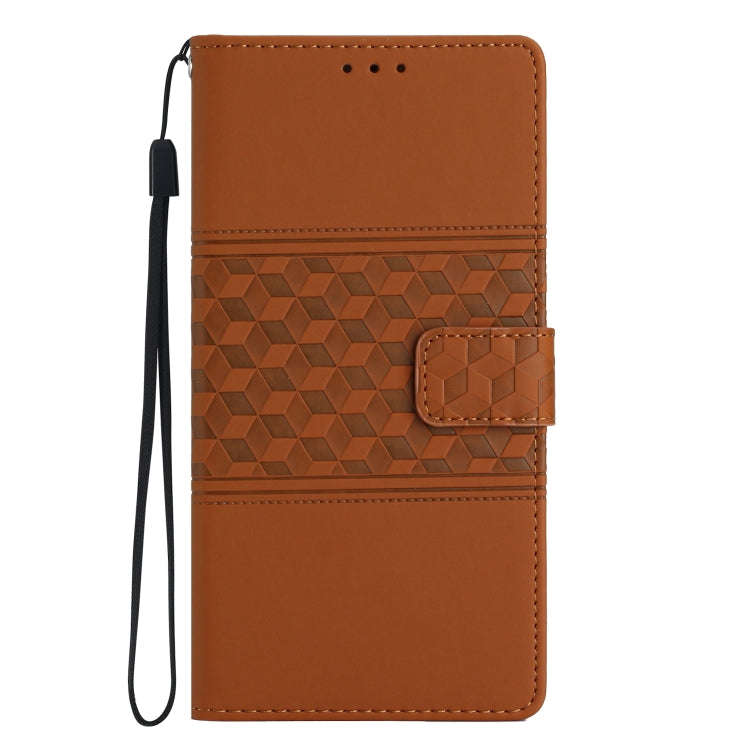 For Sony Xperia 1 V Diamond Embossed Skin Feel Leather Phone Case with Lanyard(Brown)