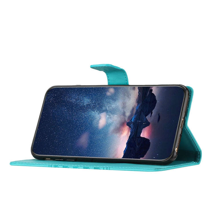 For Tecno Pop 7 Pro Diamond Embossed Skin Feel Leather Phone Case with Lanyard(Blue)