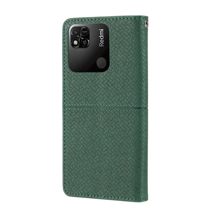 For Xiaomi Redmi 12C Woven Texture Stitching Magnetic Leather Phone Case(Green)