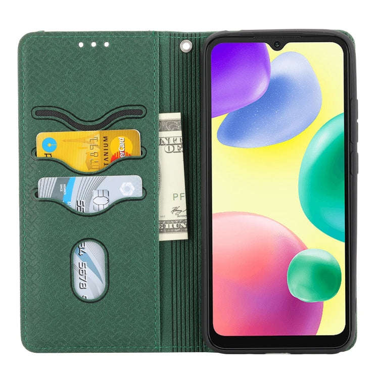 For Xiaomi Redmi 12C Woven Texture Stitching Magnetic Leather Phone Case(Green)