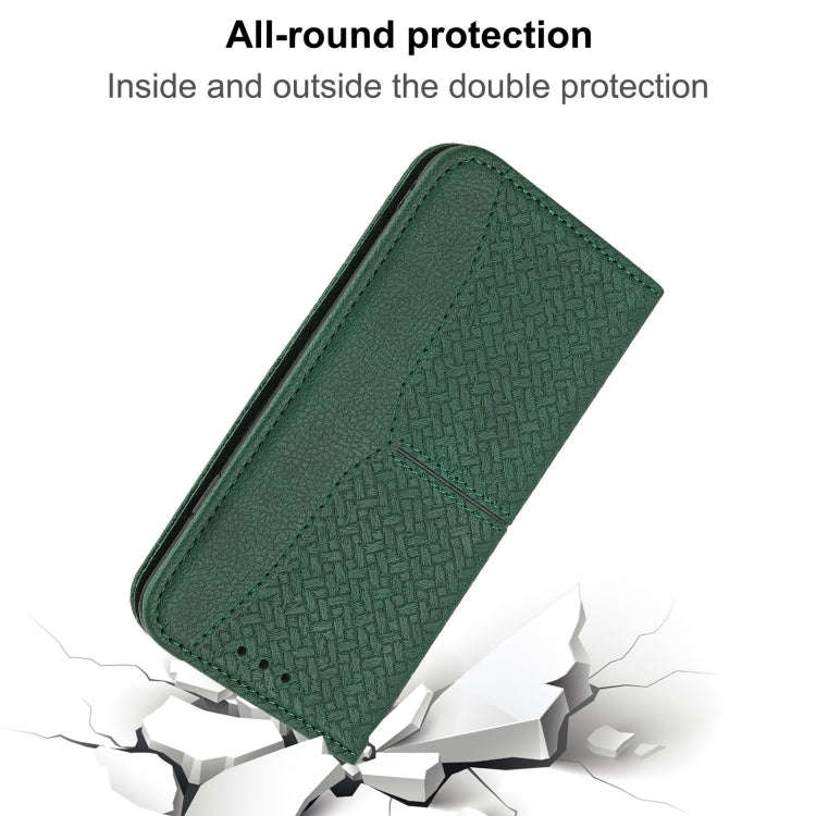 For Xiaomi Redmi 12C Woven Texture Stitching Magnetic Leather Phone Case(Green)