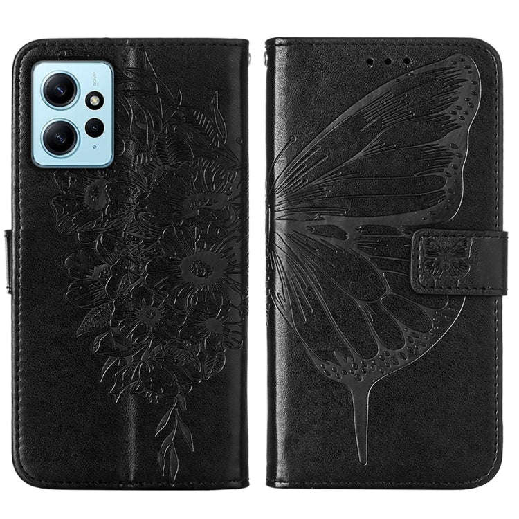For Xiaomi Redmi Note 12 4G Global Embossed Butterfly Leather Phone Case(Black)
