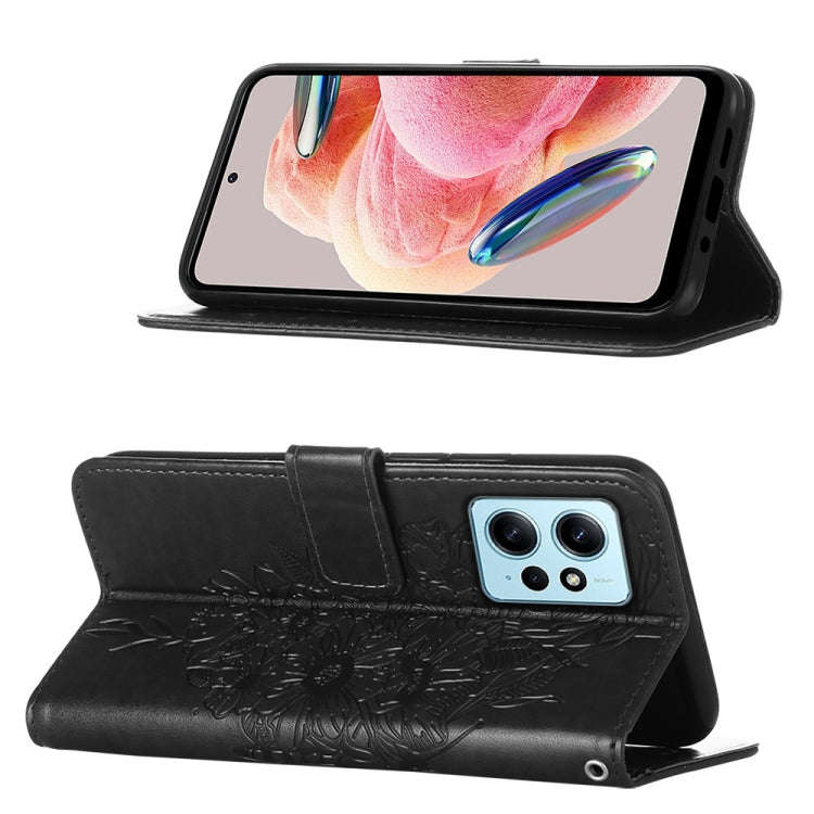 For Xiaomi Redmi Note 12 4G Global Embossed Butterfly Leather Phone Case(Black)