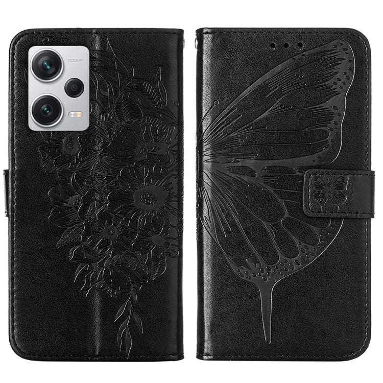 For Xiaomi Redmi Note 12 Pro+ 5G / Note 12 Explorer Embossed Butterfly Leather Phone Case(Black)