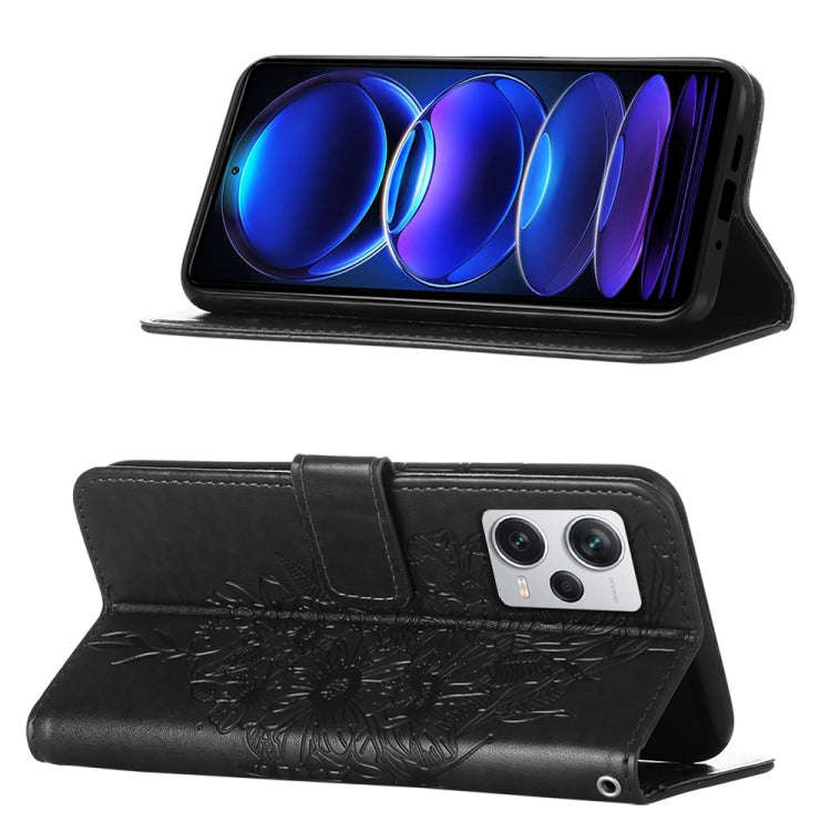 For Xiaomi Redmi Note 12 Pro+ 5G / Note 12 Explorer Embossed Butterfly Leather Phone Case(Black)