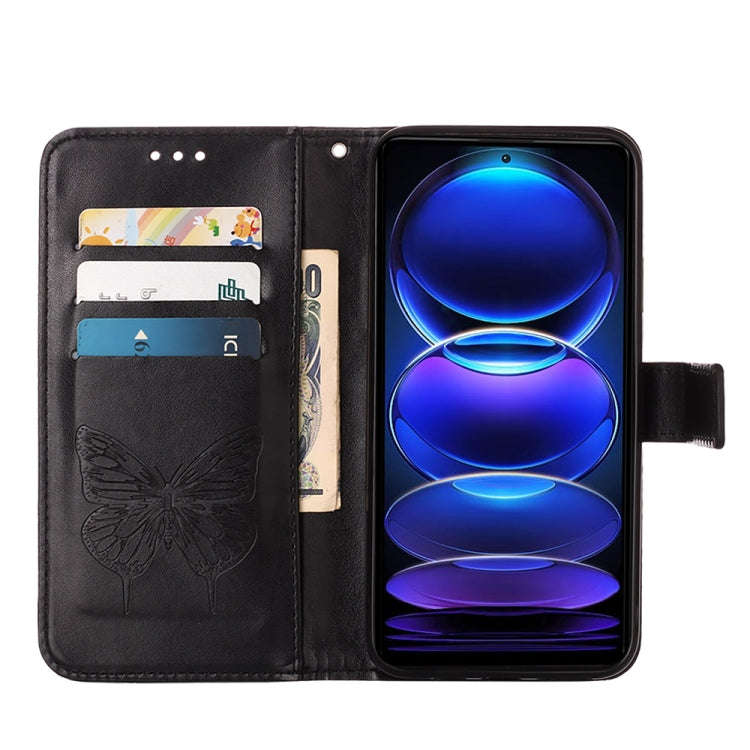 For Xiaomi Redmi Note 12 Pro+ 5G / Note 12 Explorer Embossed Butterfly Leather Phone Case(Black)