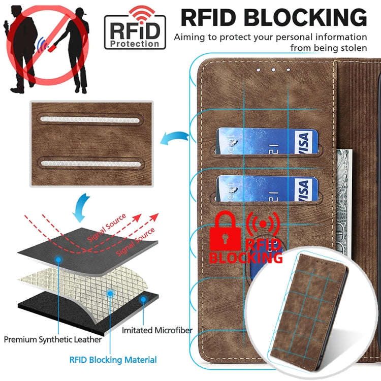 For Honor Magic5 RFID Anti-theft Brush Magnetic Leather Phone Case(Brown)