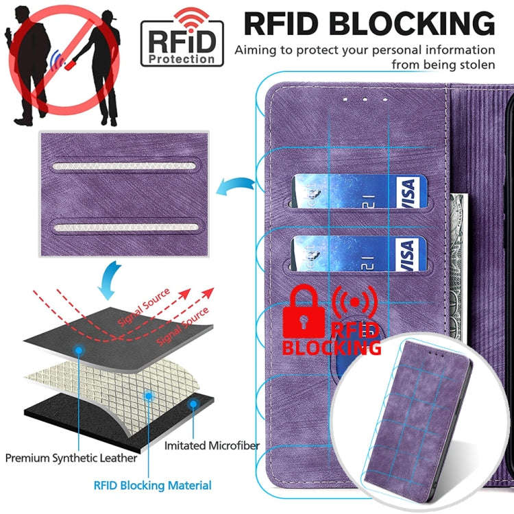 For Tecno Camon 19 / 19 Pro RFID Anti-theft Brush Magnetic Leather Phone Case(Purple)