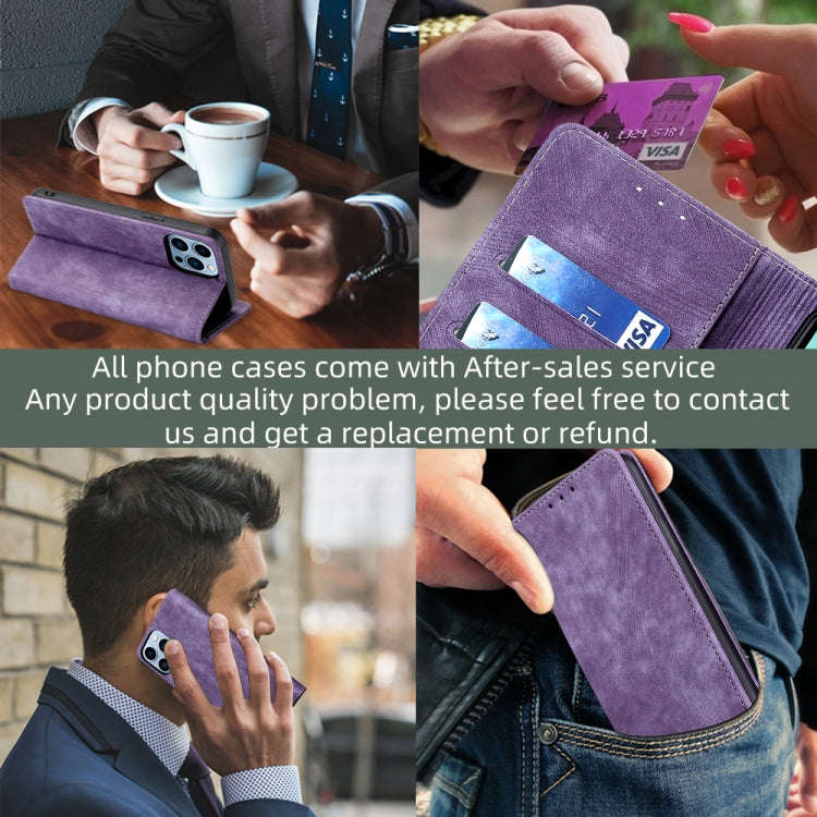 For Tecno Camon 19 / 19 Pro RFID Anti-theft Brush Magnetic Leather Phone Case(Purple)