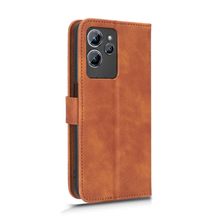 For Oukitel  C32 Skin Feel Magnetic Flip Leather Phone Case(Brown)