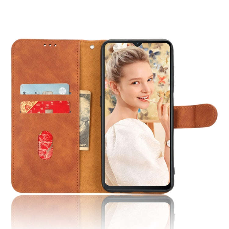 For Oukitel  C32 Skin Feel Magnetic Flip Leather Phone Case(Brown)