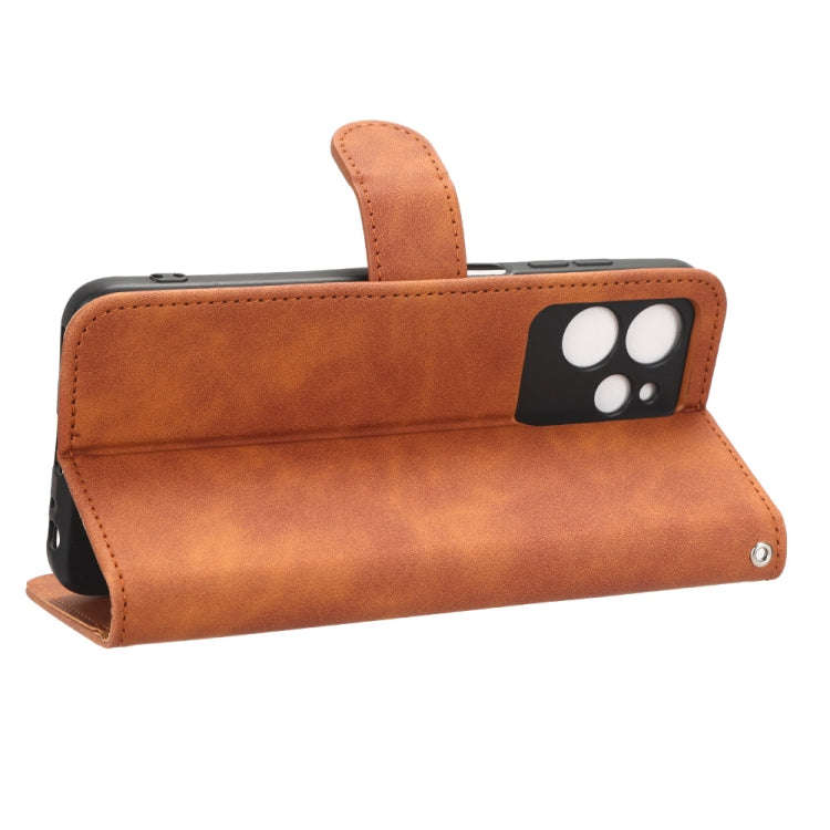 For Oukitel  C32 Skin Feel Magnetic Flip Leather Phone Case(Brown)