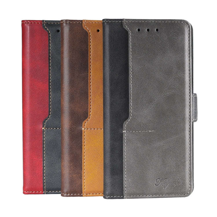 For Nokia C32 Contrast Color Side Buckle Leather Phone Case(Blue + Grey)