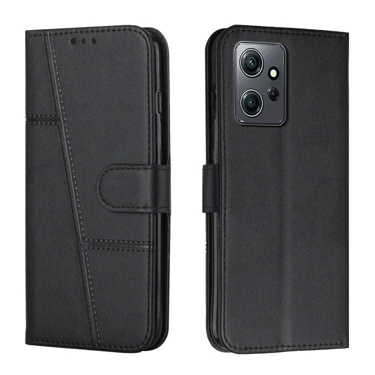 For Xiaomi Redmi Note 12 4G Global Stitching Calf Texture Buckle Leather Phone Case(Black)