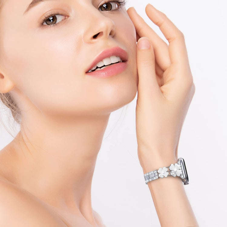 For Apple Watch SE 2023 40mm Petal Metal Diamond Watch Band(Sliver+White)