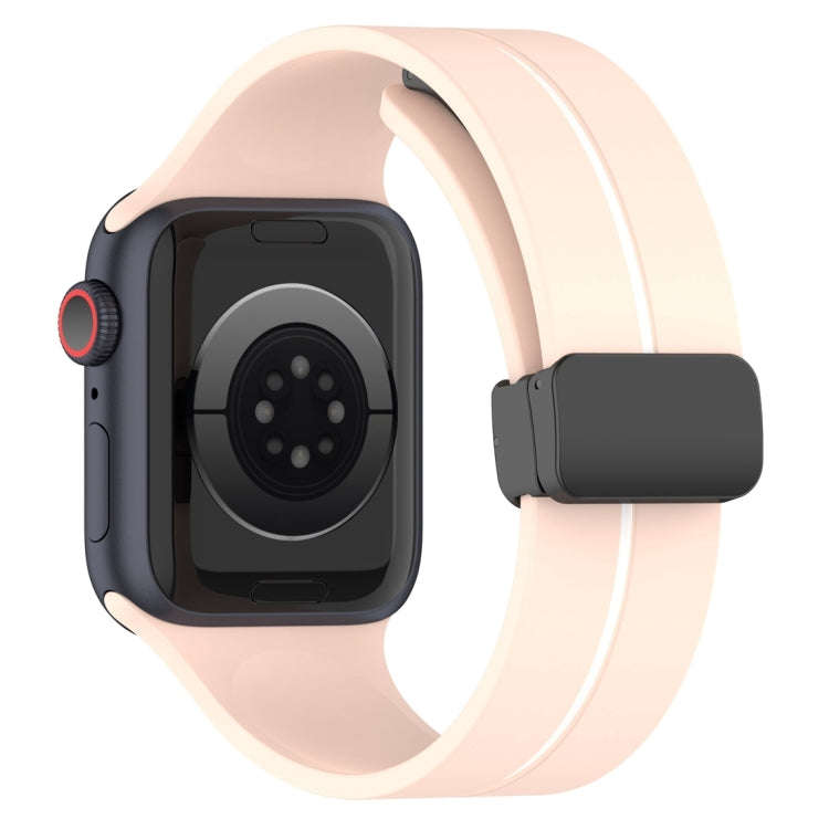 Two Color Folding Buckle Silicone Watch Band For Apple Watch 9 45mm(Pink+White)
