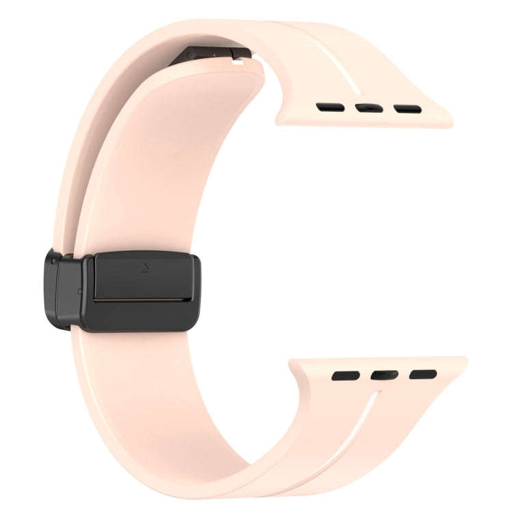 Two Color Folding Buckle Silicone Watch Band For Apple Watch 9 45mm(Pink+White)