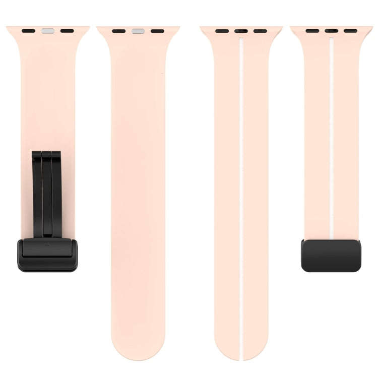 Two Color Folding Buckle Silicone Watch Band For Apple Watch 9 45mm(Pink+White)