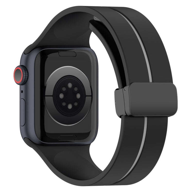 Two Color Folding Buckle Silicone Watch Band For Apple Watch 9 45mm(Black+Grey)
