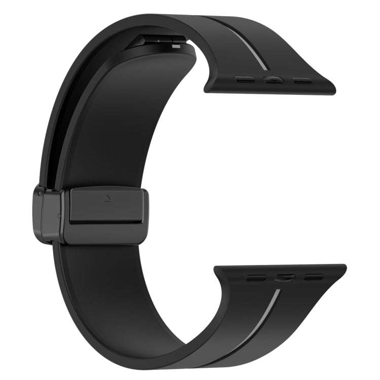 Two Color Folding Buckle Silicone Watch Band For Apple Watch 9 45mm(Black+Grey)