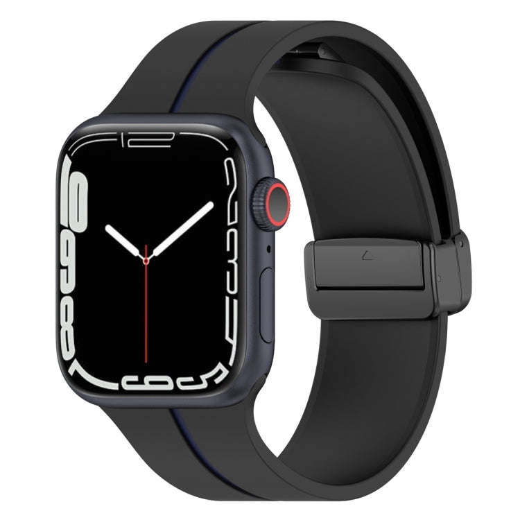 Two Color Folding Buckle Silicone Watch Band For Apple Watch 9 45mm(Black+Blue)