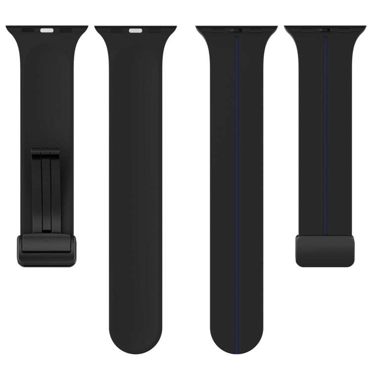 Two Color Folding Buckle Silicone Watch Band For Apple Watch 9 45mm(Black+Blue)