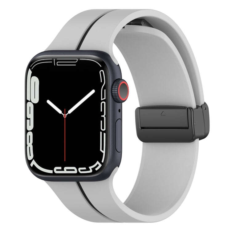 Two Color Folding Buckle Silicone Watch Band For Apple Watch 9 45mm(Light Grey+Black)