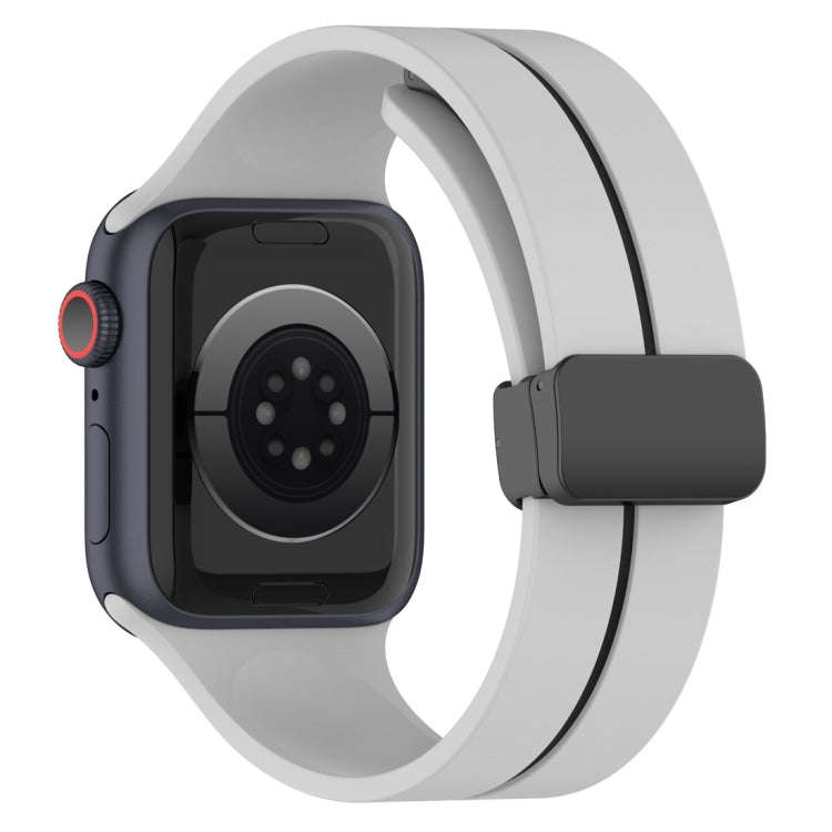Two Color Folding Buckle Silicone Watch Band For Apple Watch 9 45mm(Light Grey+Black)