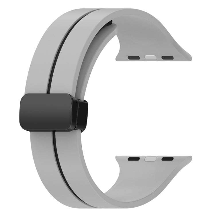 Two Color Folding Buckle Silicone Watch Band For Apple Watch 9 45mm(Light Grey+Black)
