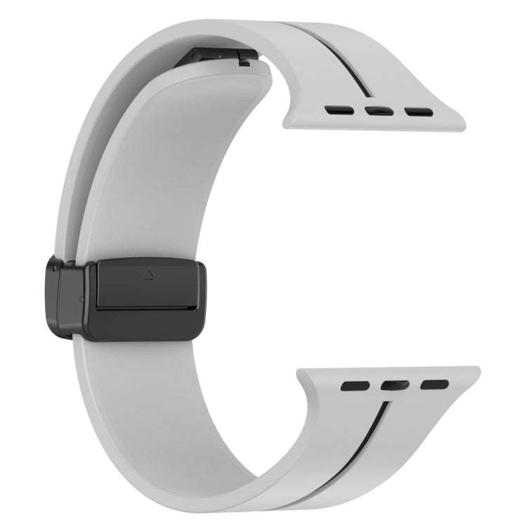Two Color Folding Buckle Silicone Watch Band For Apple Watch 9 45mm(Light Grey+Black)