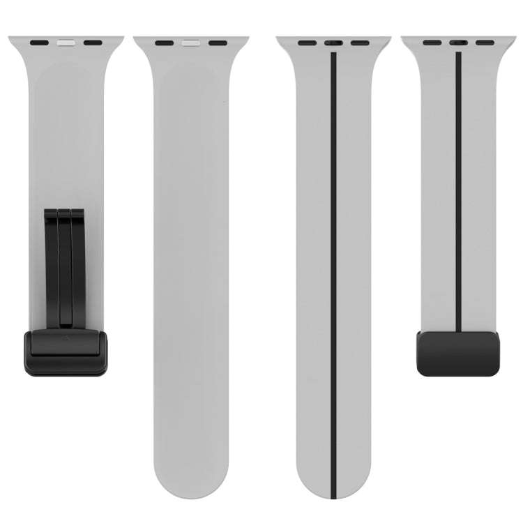 Two Color Folding Buckle Silicone Watch Band For Apple Watch 9 45mm(Light Grey+Black)