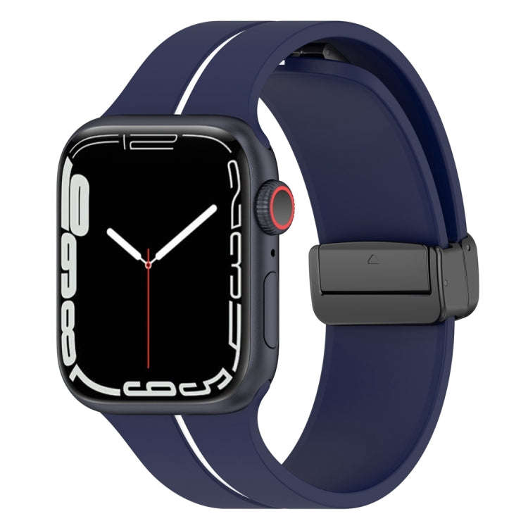 Two Color Folding Buckle Silicone Watch Band For Apple Watch 9 45mm(Midnight Blue+White)