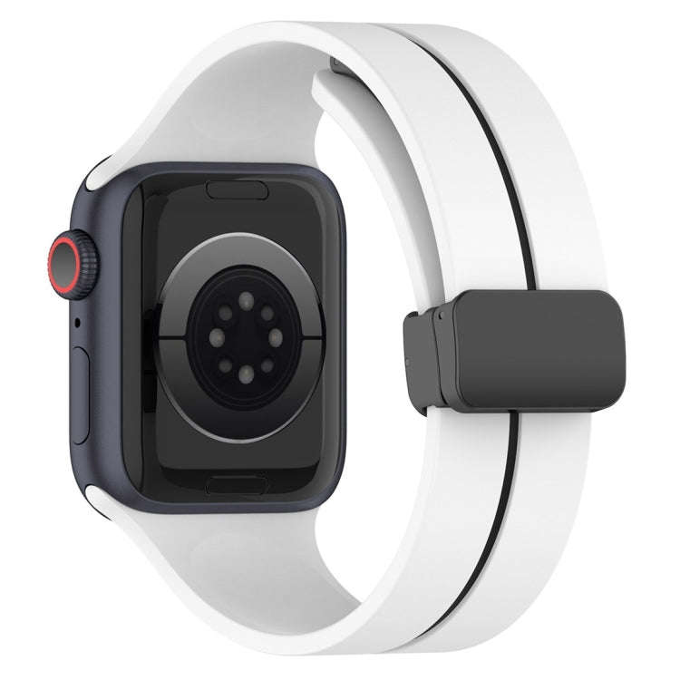 Two Color Folding Buckle Silicone Watch Band For Apple Watch 9 41mm(White+Black)