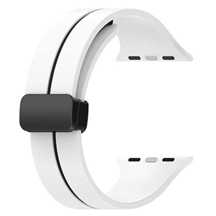 Two Color Folding Buckle Silicone Watch Band For Apple Watch 9 41mm(White+Black)