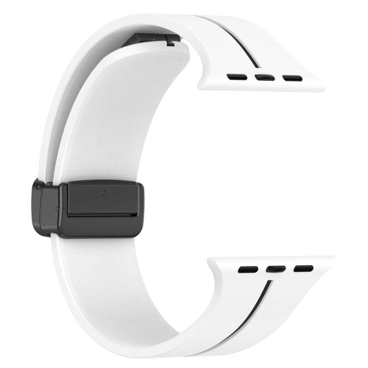 Two Color Folding Buckle Silicone Watch Band For Apple Watch 9 41mm(White+Black)