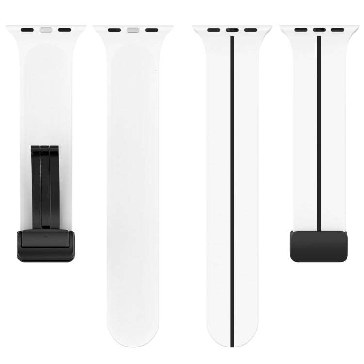Two Color Folding Buckle Silicone Watch Band For Apple Watch 9 41mm(White+Black)