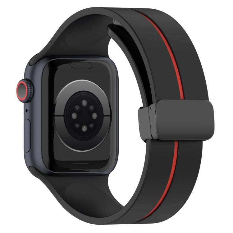 Two Color Folding Buckle Silicone Watch Band For Apple Watch 9 41mm(Black+Red)