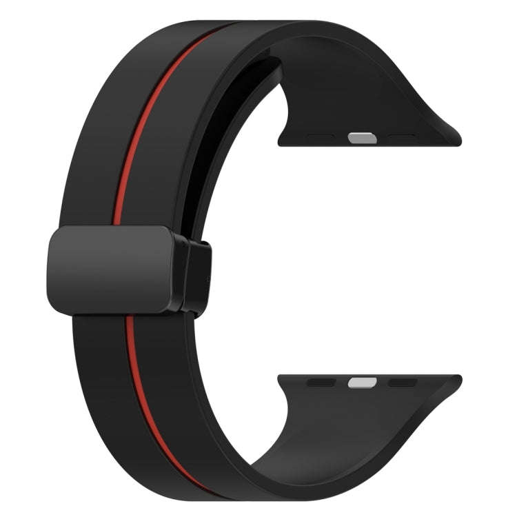 Two Color Folding Buckle Silicone Watch Band For Apple Watch 9 41mm(Black+Red)