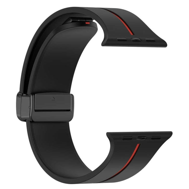 Two Color Folding Buckle Silicone Watch Band For Apple Watch 9 41mm(Black+Red)