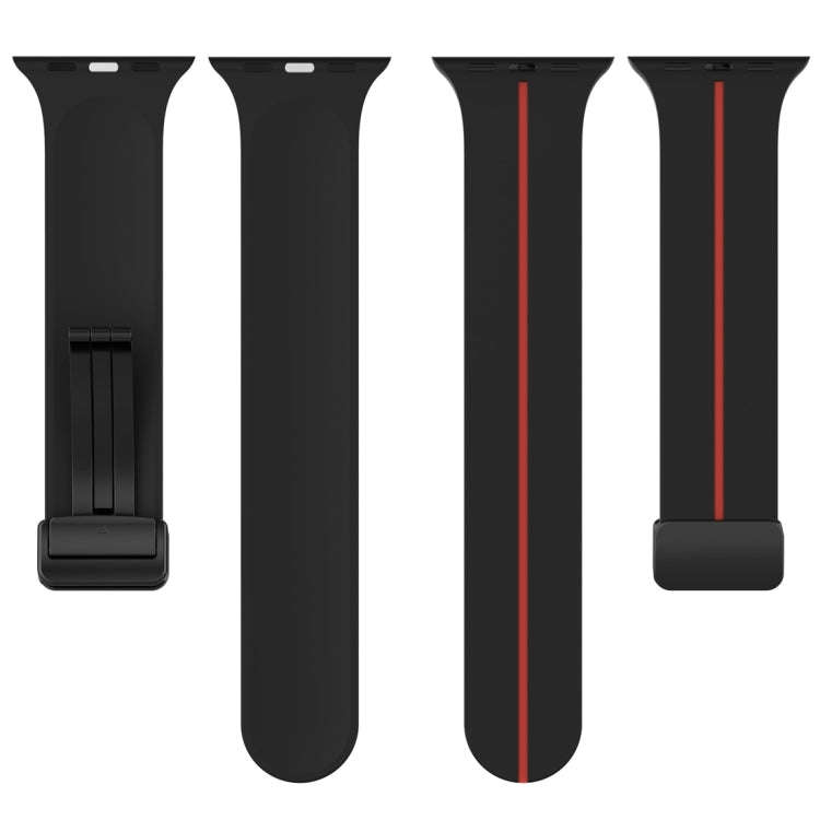 Two Color Folding Buckle Silicone Watch Band For Apple Watch 9 41mm(Black+Red)