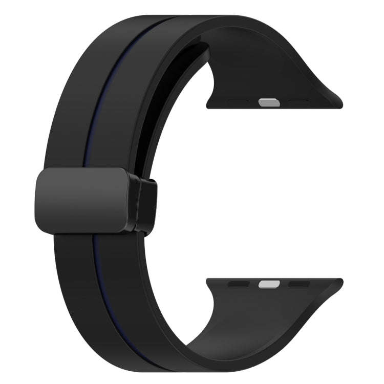Two Color Folding Buckle Silicone Watch Band For Apple Watch 9 41mm(Black+Blue)