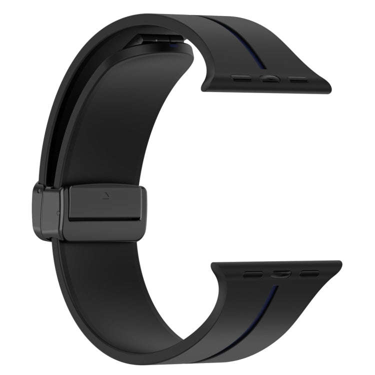 Two Color Folding Buckle Silicone Watch Band For Apple Watch 9 41mm(Black+Blue)