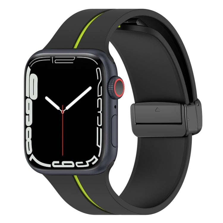 Two Color Folding Buckle Silicone Watch Band For Apple Watch 9 41mm(Black+Lime)