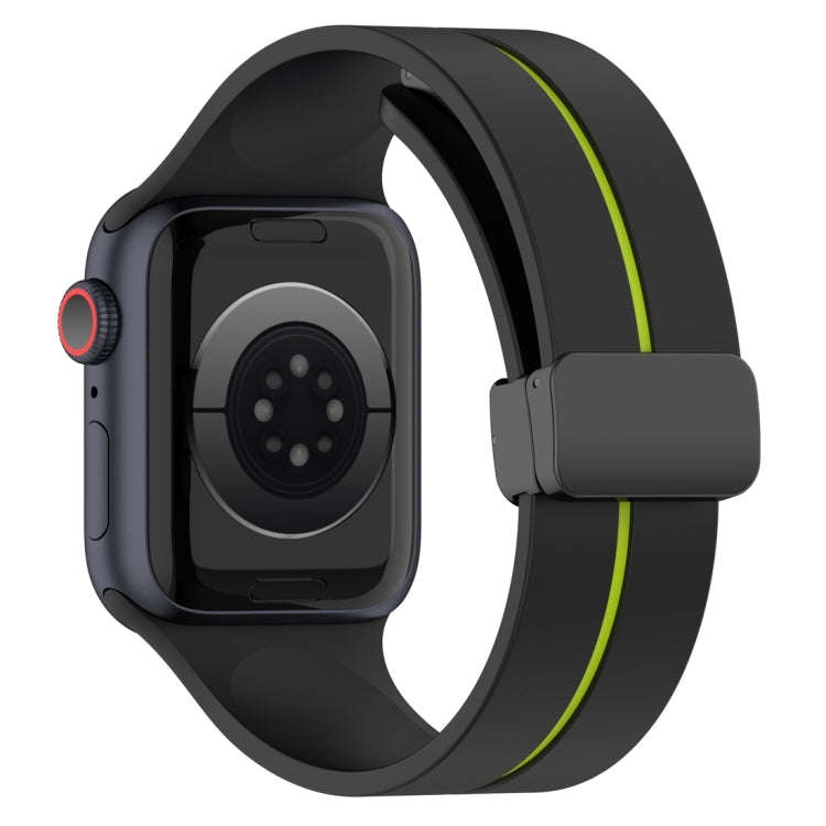 Two Color Folding Buckle Silicone Watch Band For Apple Watch 9 41mm(Black+Lime)