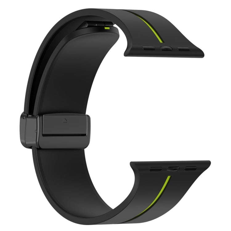 Two Color Folding Buckle Silicone Watch Band For Apple Watch 9 41mm(Black+Lime)