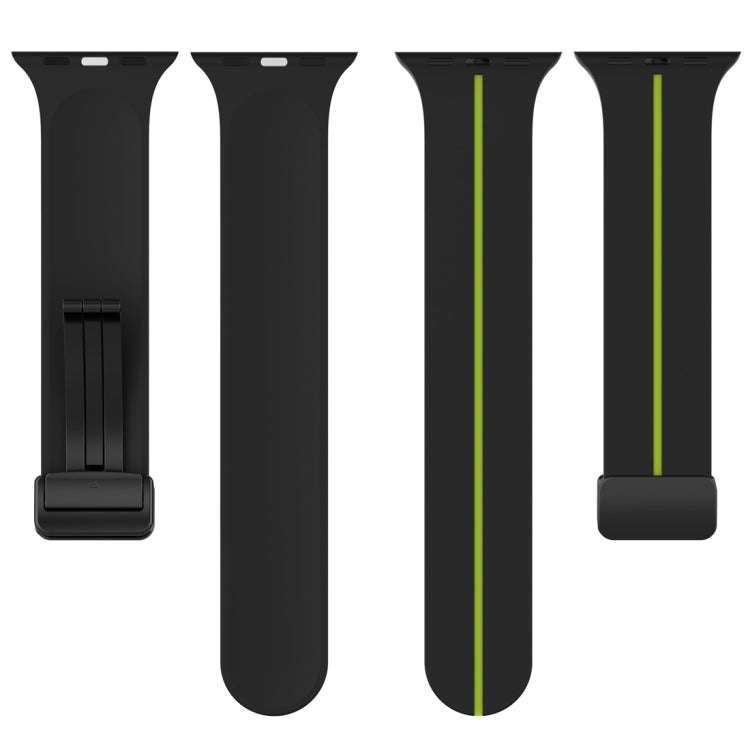 Two Color Folding Buckle Silicone Watch Band For Apple Watch 9 41mm(Black+Lime)
