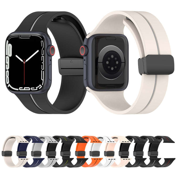 Two Color Folding Buckle Silicone Watch Band For Apple Watch 9 45mm(Midnight Blue+White)