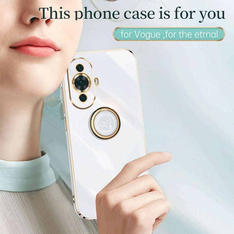 For Huawei nova 11 XINLI Straight Edge 6D Electroplate TPU Phone Case with Ring Holder(Cherry Pur...