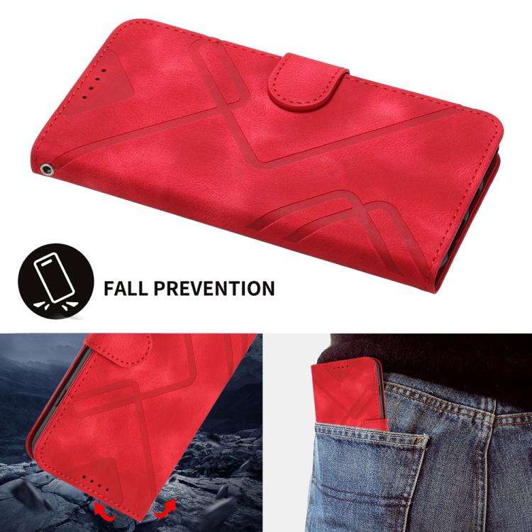 For Motorola Moto G Stylus 5G 2025 Line Pattern Skin Feel Leather Phone Case(Red)